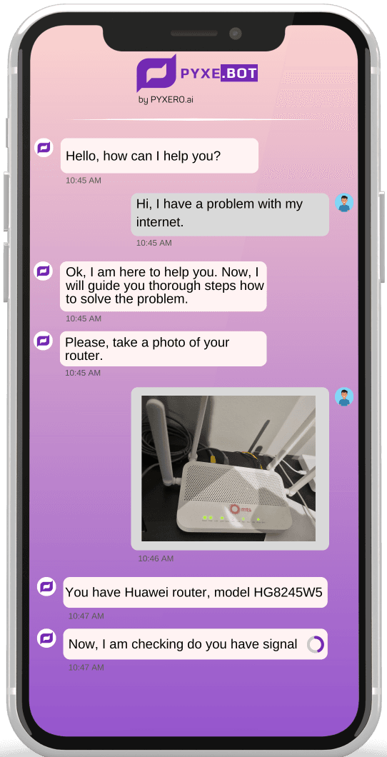 Pyxero.ai pyxebot mobile chat app screenshot